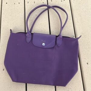 Longchamp Le Pliage Foldable Canvas Tote Shoulder Bag Leather Handles